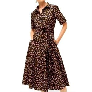 J. Crew Leopard Print Short Sleeve Cotton Button Down Midi Shirt Dress